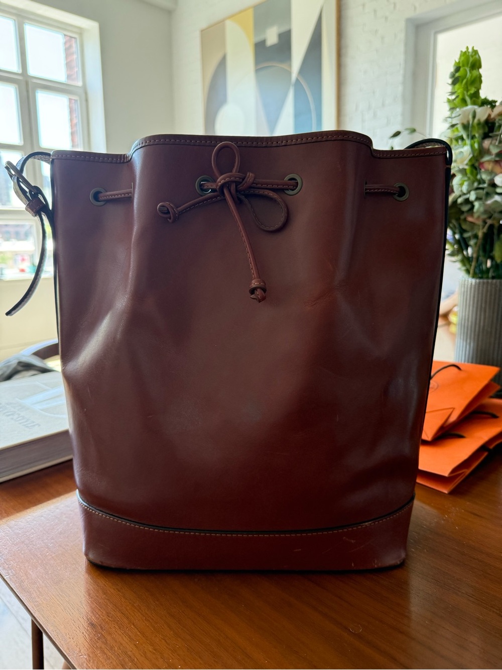 Sezane Large Leather Bucket Bag